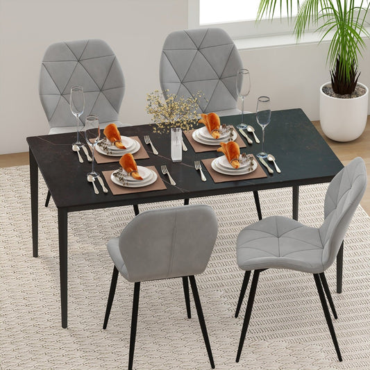 Upholstered Dining Chair Set of 4 with Ergonomic Backrest and Curved Seat-Grey