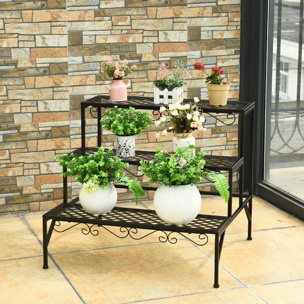 3-Tier Metal Plant Stand for Patio & Garden & Balcony