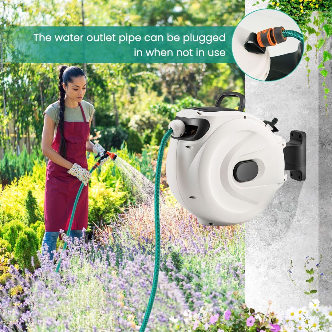 15+1M and 20+2M Wall Mounted Hose Reel Retractable Auto Rewind Watering-15+1M