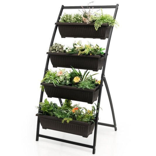4-Tier Vertical Raised Garden Bed with 4 Containers and Drainage Holes-M