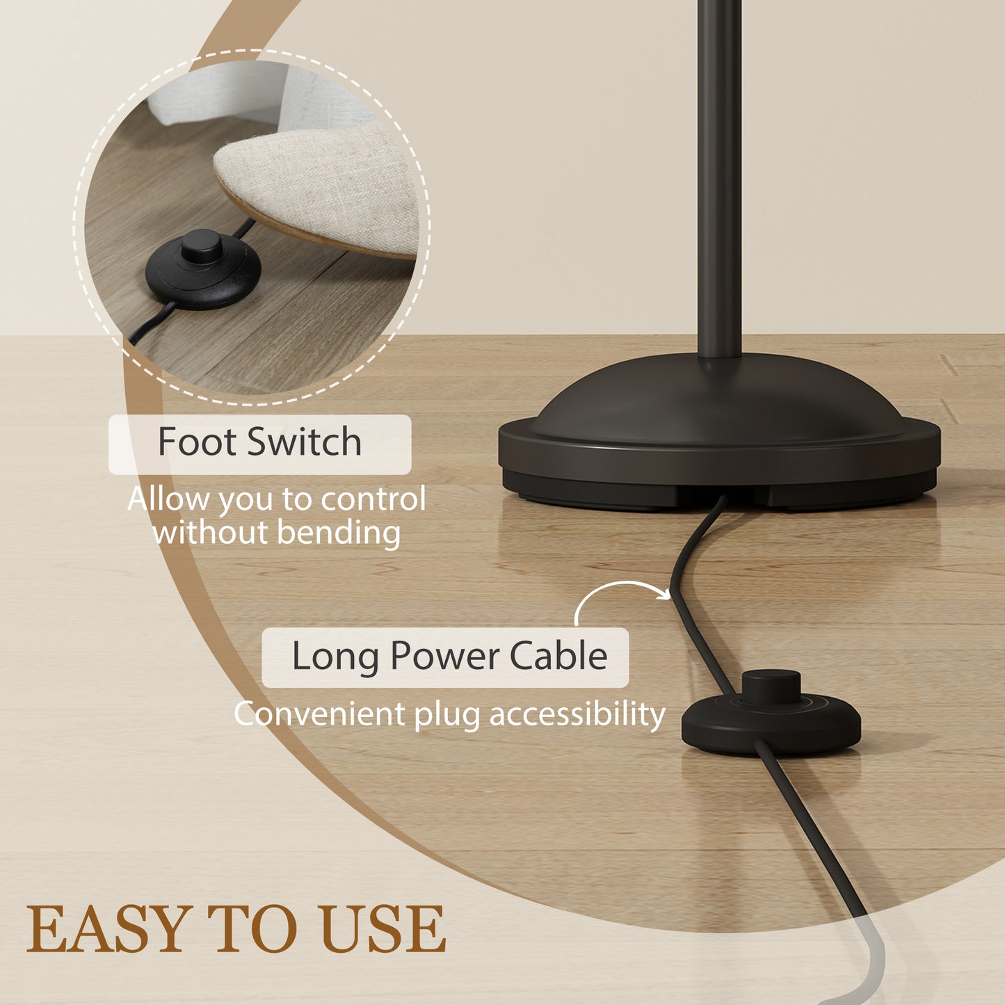 HOMCOM Modern Standing Lamp, 3-Light Upright Floor Lamps for Living Room, Black