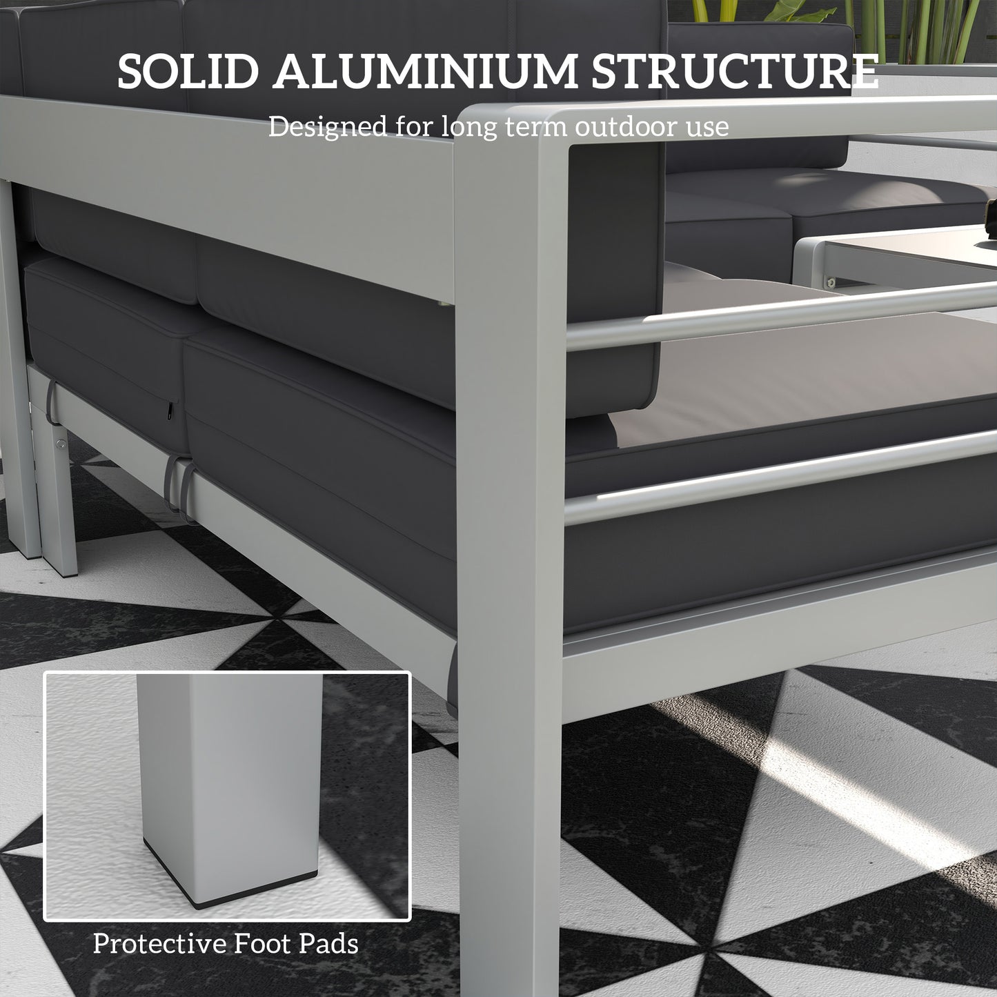 Outsunny Five-Piece Aluminium Garden Sofa Set, with Glass-Top Table - Grey