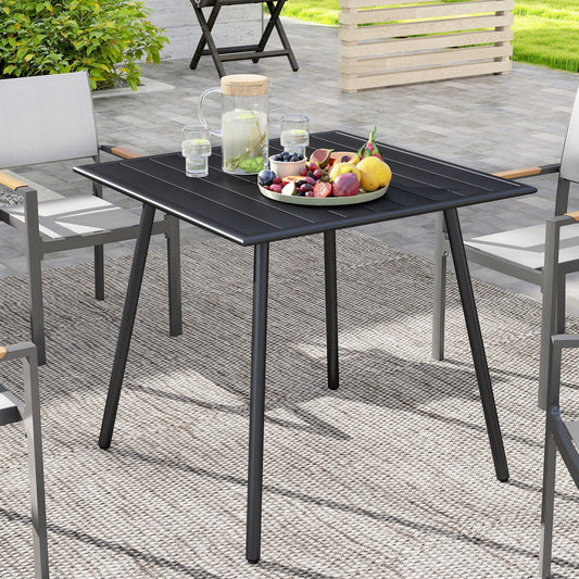 Outsunny Square Garden Table with Slat Top, Steel Frame, Outdoor Table for 4 Person, 80 x 80 x 74 cm, Black