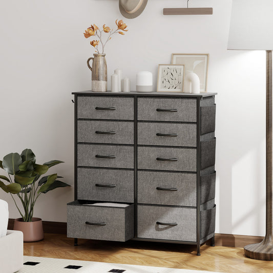 HOMCOM Chest of Ten Fabric Drawers - Charcoal Grey
