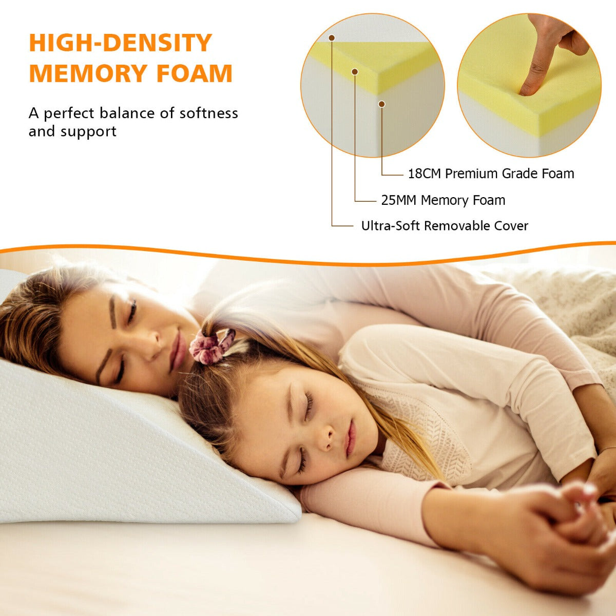 Leg Elevation Pillow with Washable Cover for Sleeping-White