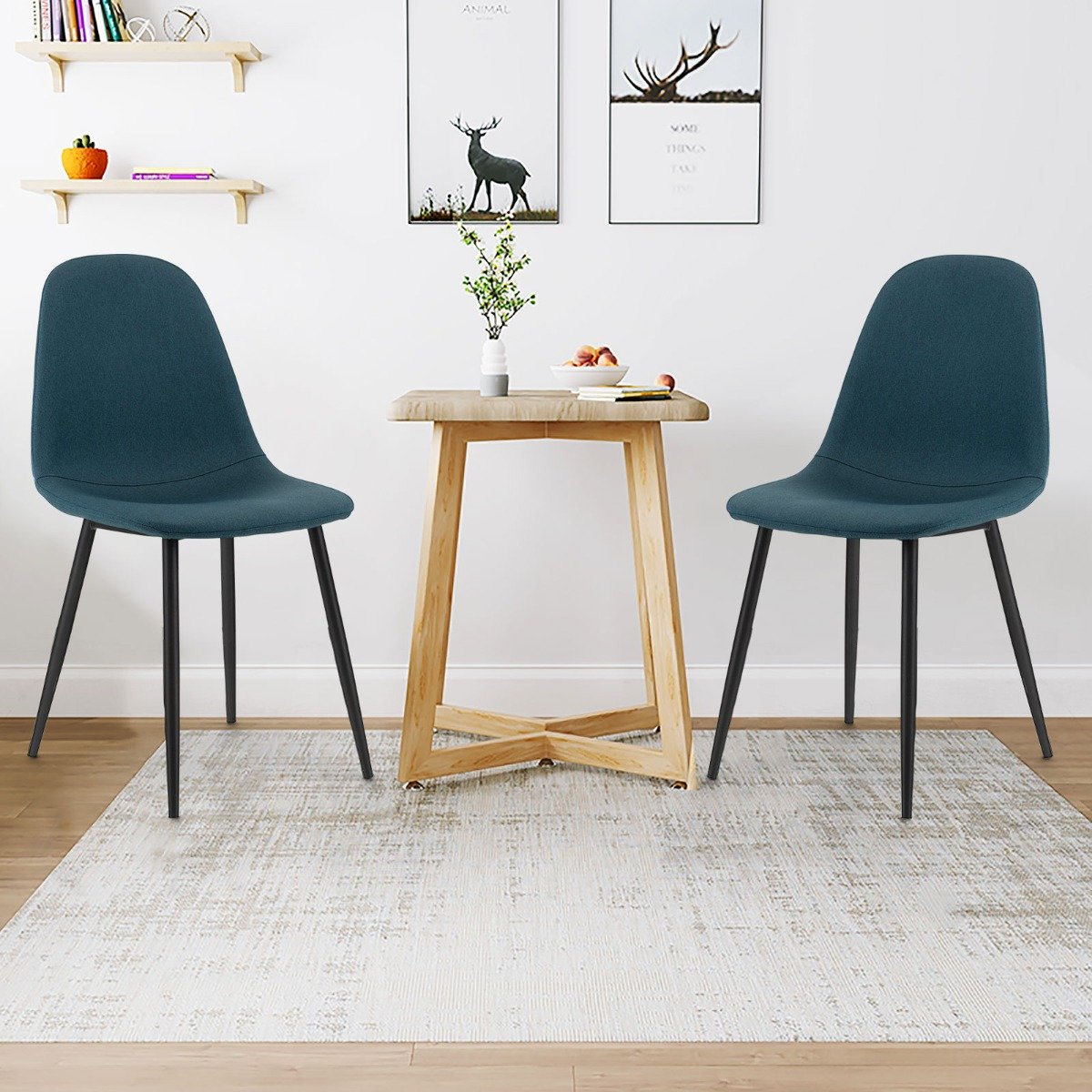 Upholstered Dining Chairs Set of 2 with Metal Legs-Blue