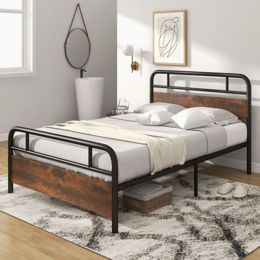 Single/Double/King Bed Frame with Industrial Headboard-Double Size