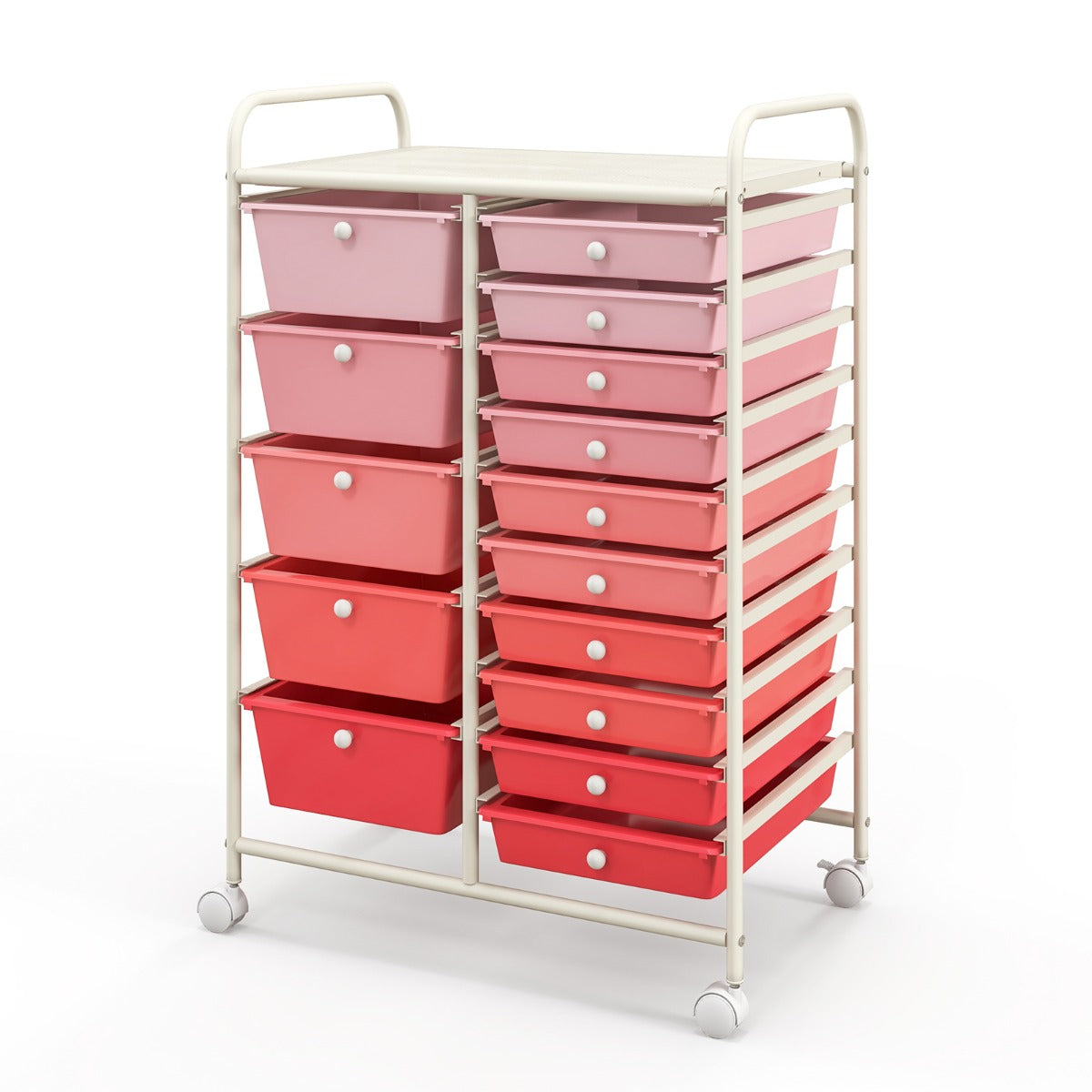 15-Drawer Utility Rolling Organizer Cart Multi-Use Storage-Pink