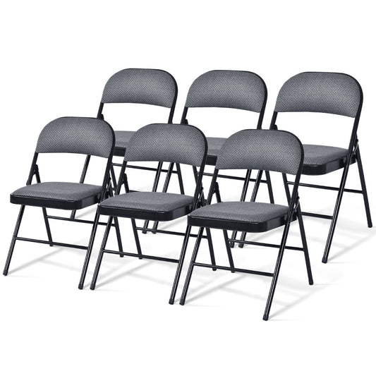 Set of 6 Folding Fabric Padded Chairs with Sponge Seat and Backrest-Grey