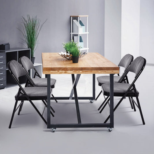Set of 4 Folding Fabric Padded Chairs with Sponge Seat and Backrest-Grey