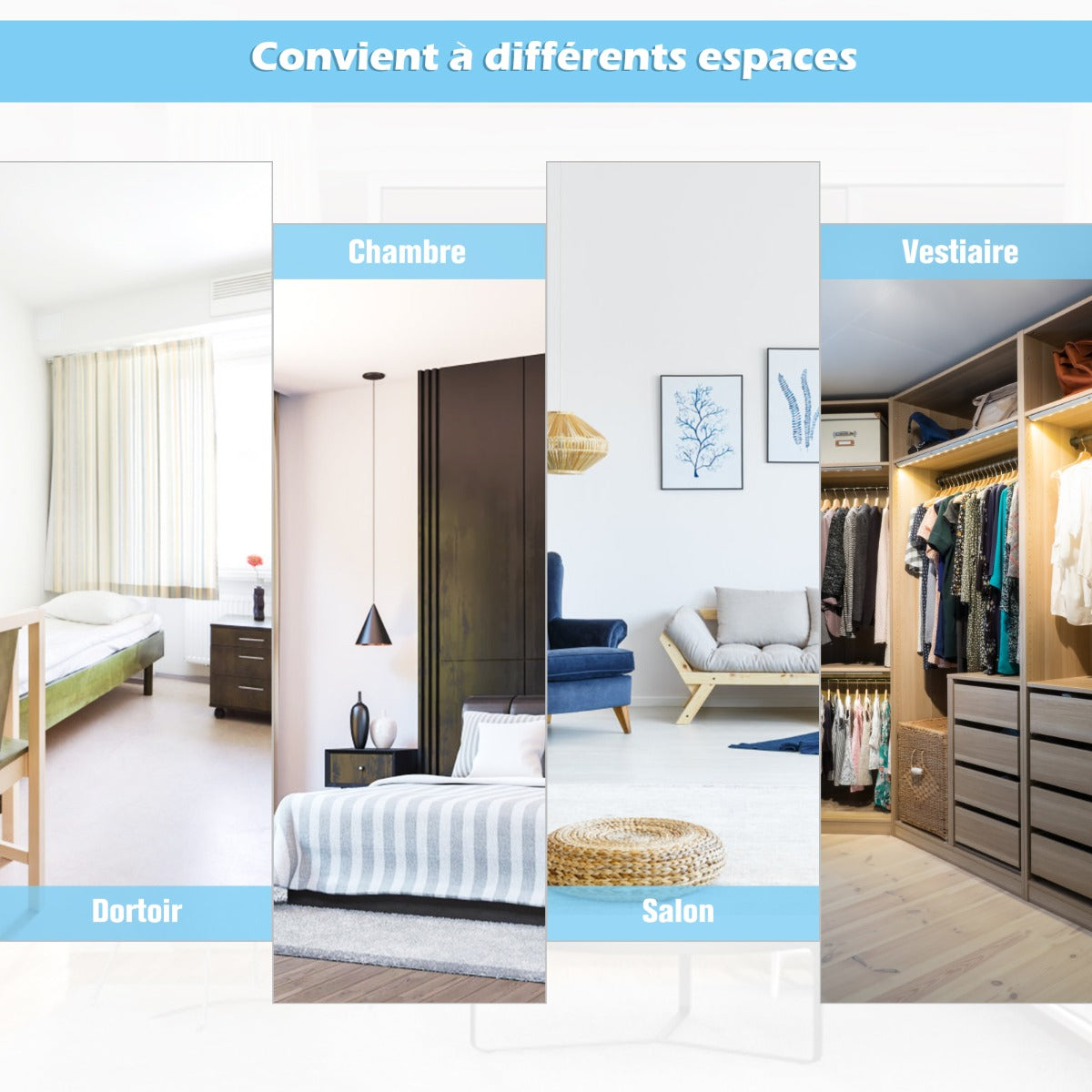 Full Length Wall-Mounted Mirror with Height Adjusting Hooks-White