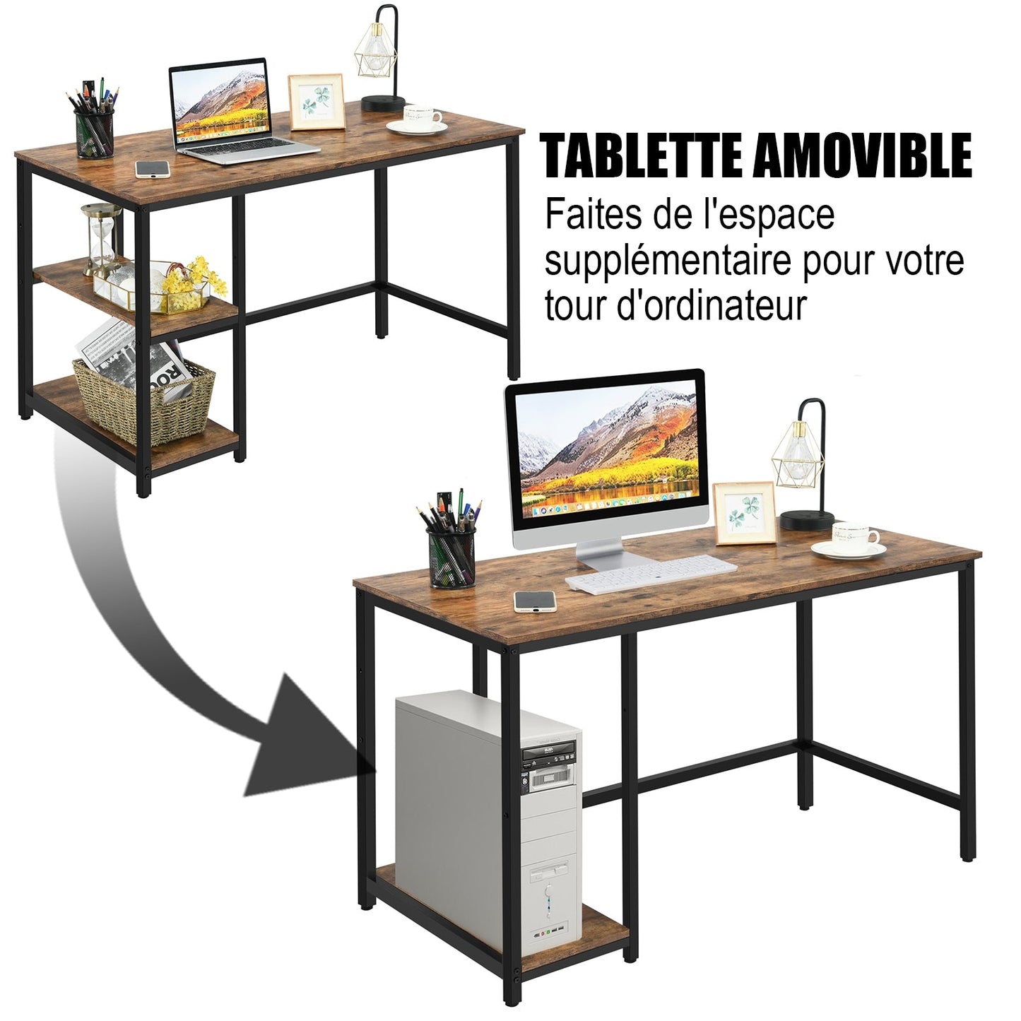 47"/55" Computer Desk Office Study Table Workstation Home with Adjustable Shelf Coffee-M
