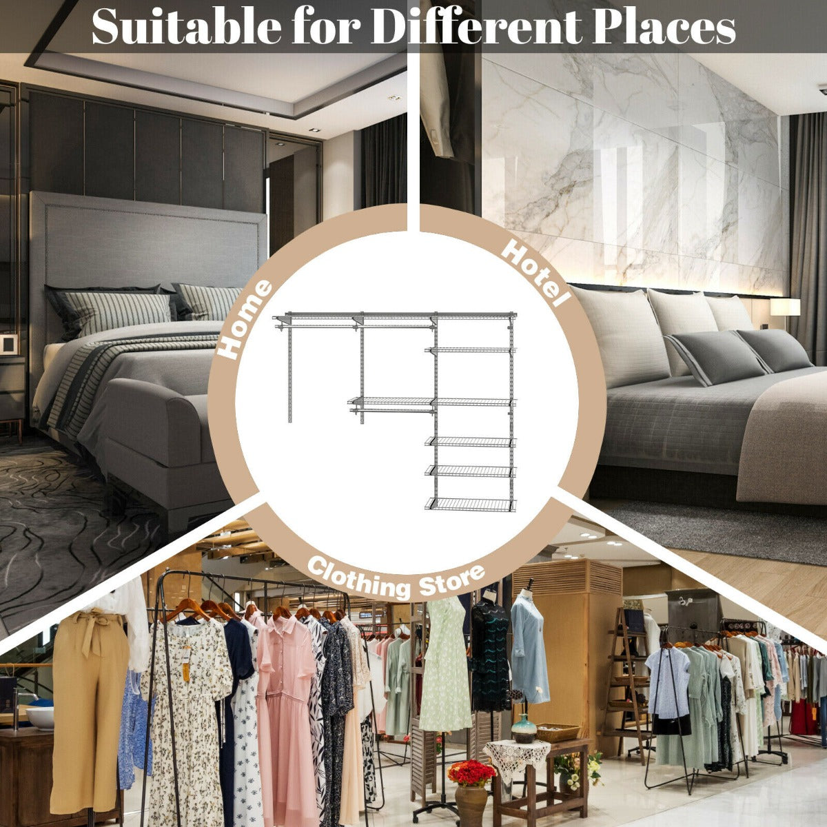 Wall Mounted Closet System with Hanging Rod for Bedroom