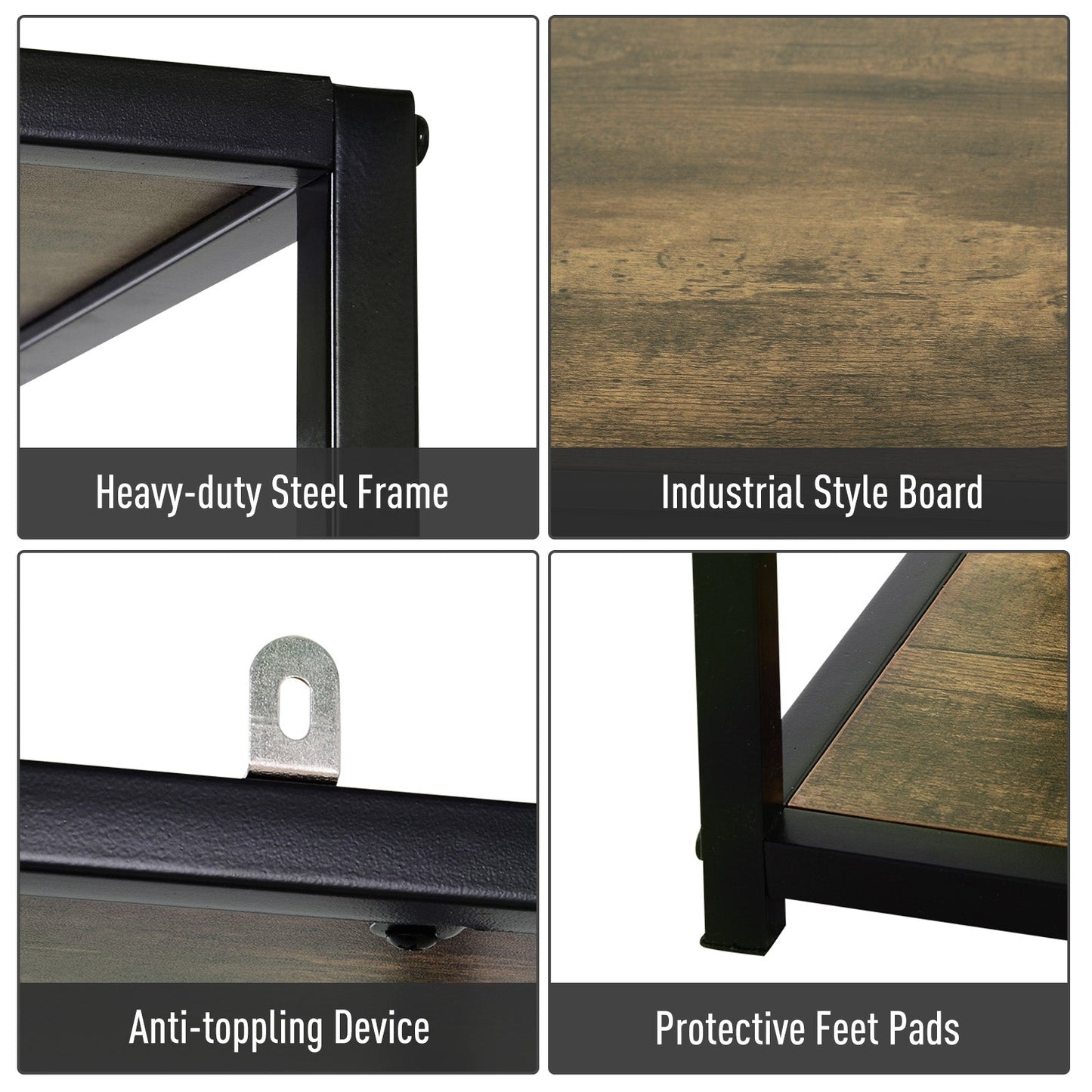 HOMCOM 6 Tier Bookcase, Industrial Tall Shelf Unit with Steel Frame for Home Office, Study, Living Room, Hallway, 82 x 33.5 x 175 cm, Rustic Brown and Black