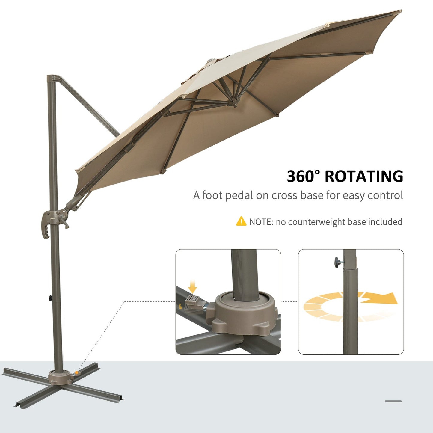 Outsunny 3m Beach Hanging Umbrella Parasol - Khaki