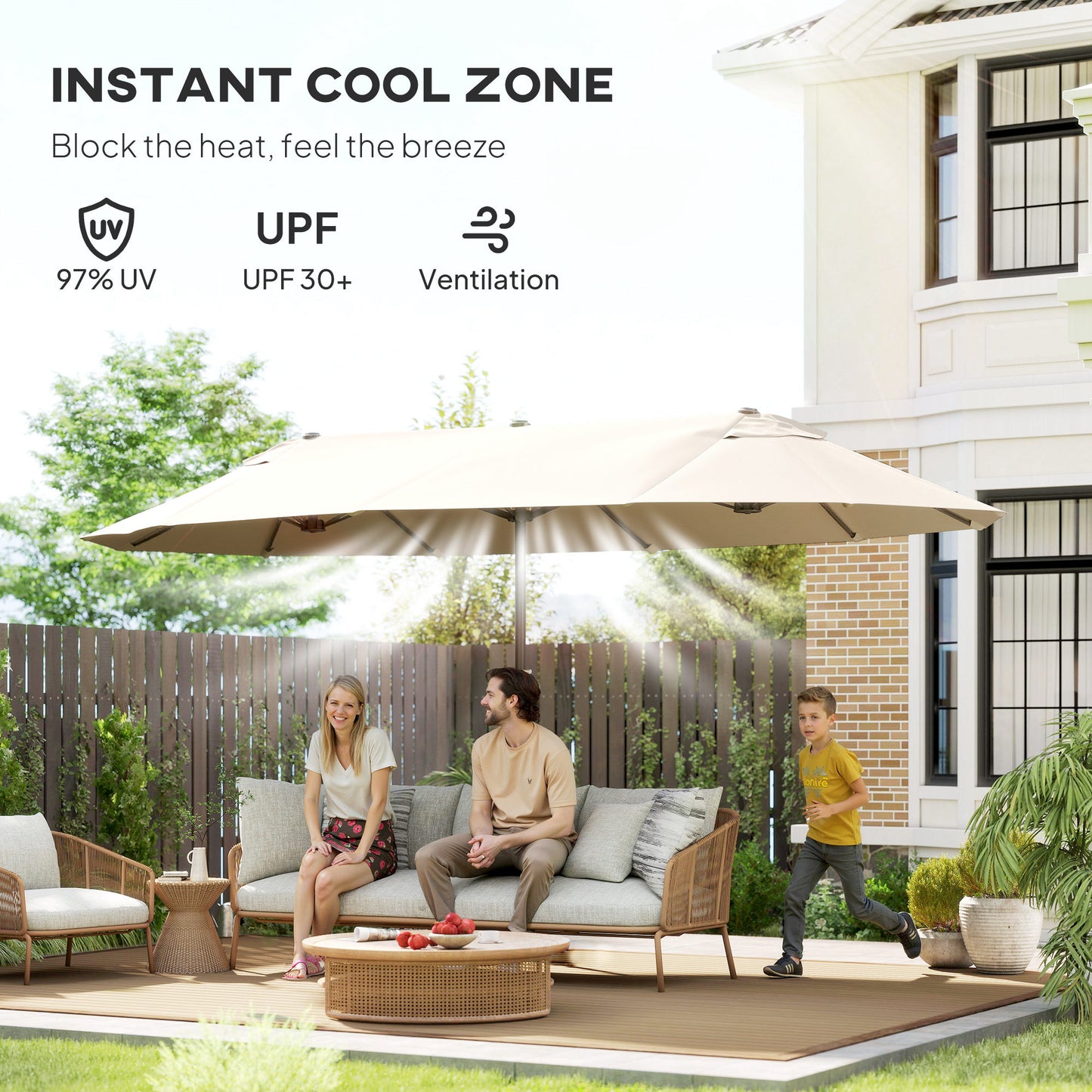 Outsunny 4.6m Double Garden Parasol - Beige