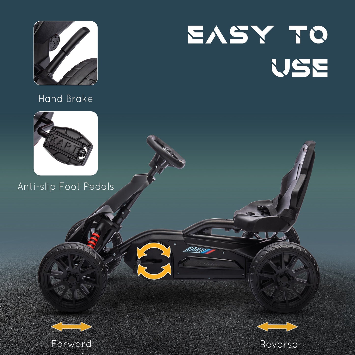 HOMCOM Kids Pedal Go Kart, with Adjustable Seat, EVA Wheels, Seat, Handbrake - Black