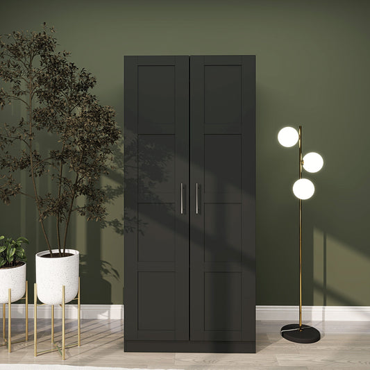 HOMCOM Double Panel Door Wardrobe, with Shelves - Black