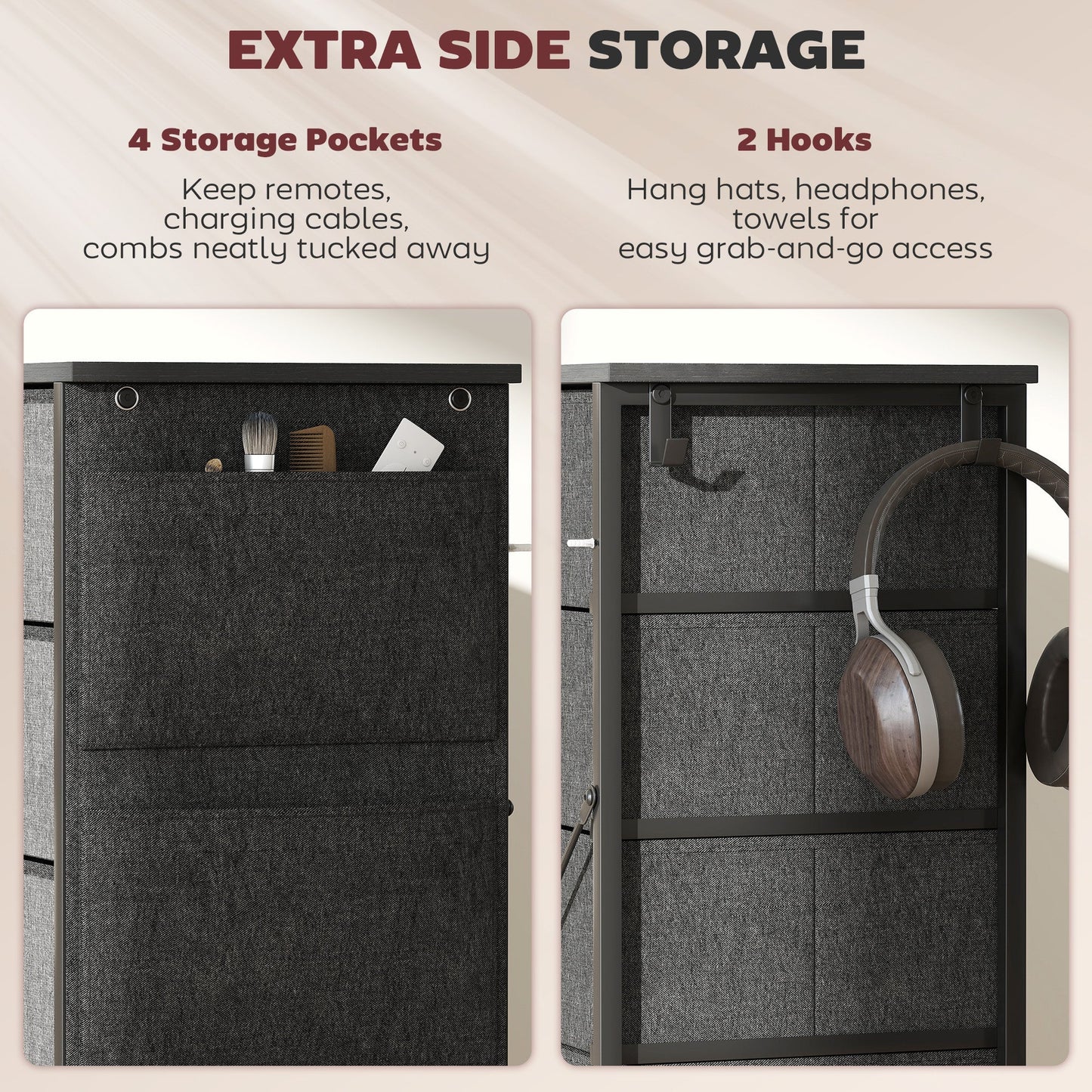 HOMCOM Chest of Ten Fabric Drawers - Charcoal Grey