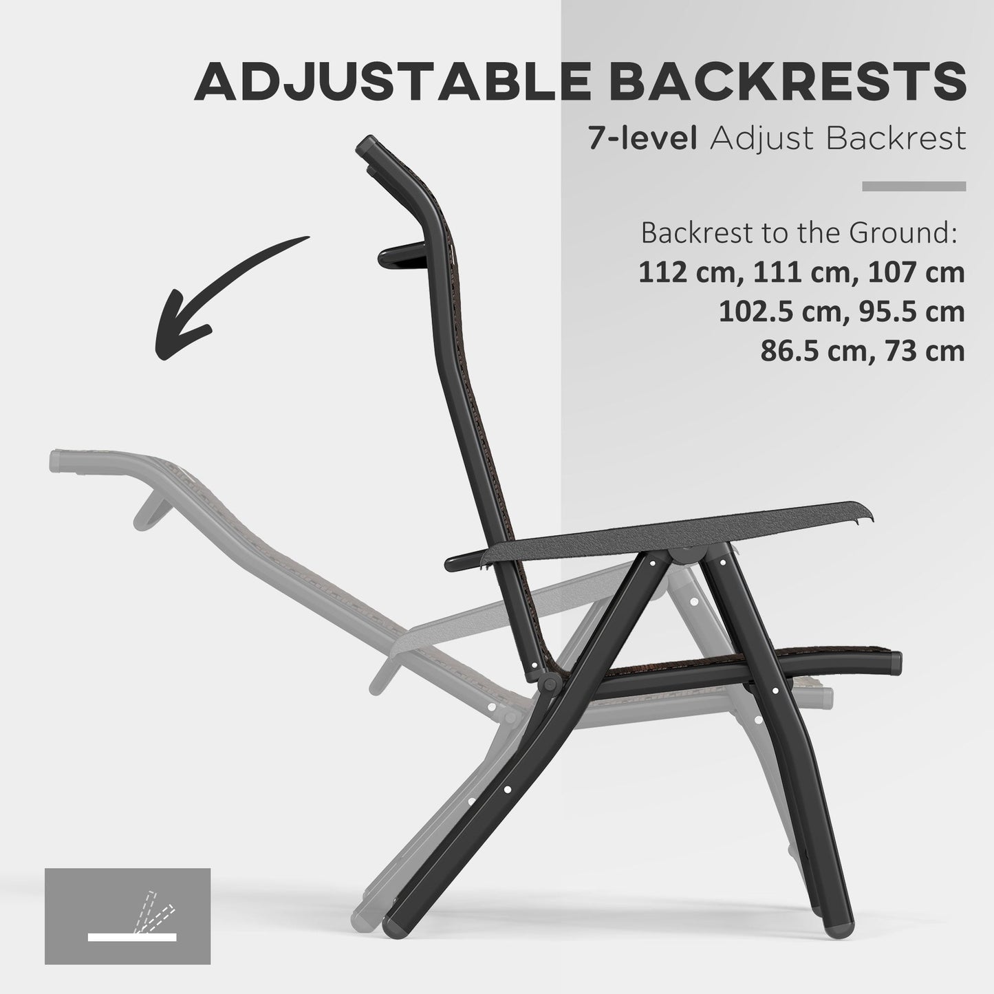 Outsunny Set of Four Folding Garden Chairs, with Seven-Position Adjustable Backs, Dark Brown