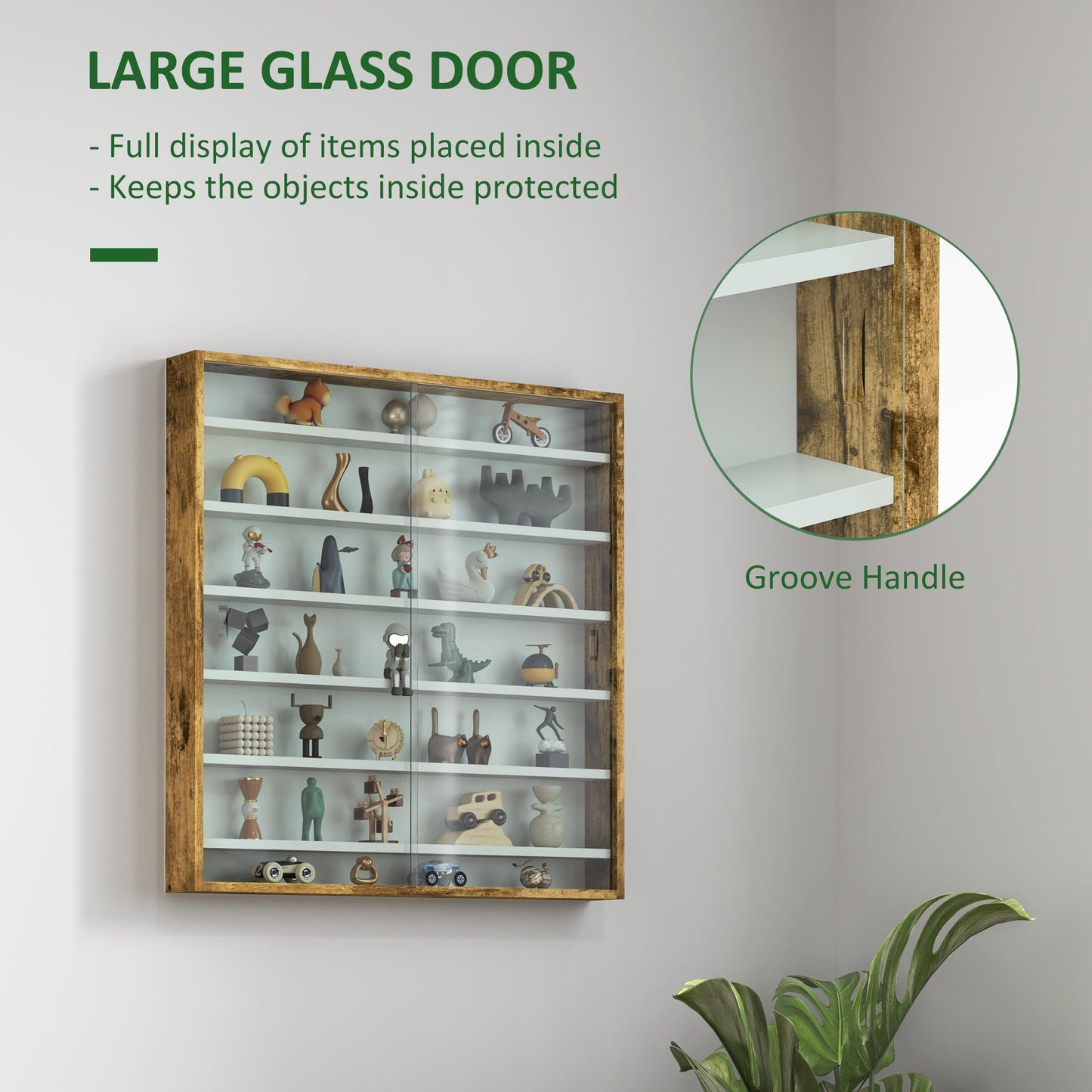 HOMCOM Six Shelf Display Cabinet, with Glass Doors - Brown