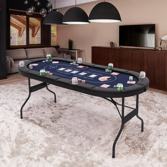 1.8m Foldable Poker Table for Blackjack Texas Hold’em Casino Leisure Game-Black