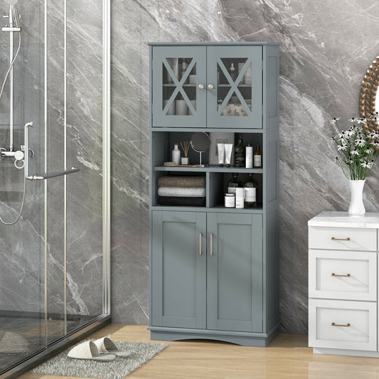 Tall Bathroom Cabinet with Acrylic Doors and Adjustable Shelves-Grey