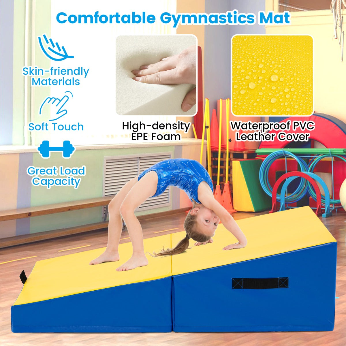 Incline Gymnastics Mat Indoor Outdoor Folding Exercise Yoga Mat-Yellow