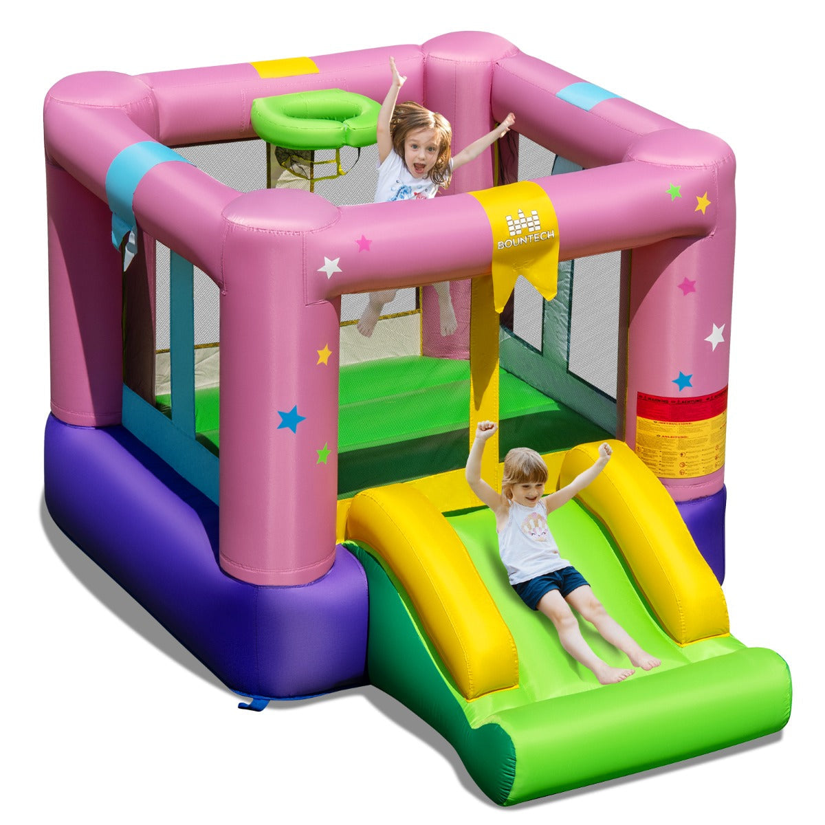 Inflatable Bounce House with Slide & Basketball Rim Without Blower