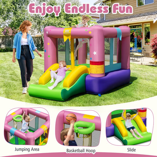 Inflatable Bounce House with Slide & Basketball Rim Without Blower
