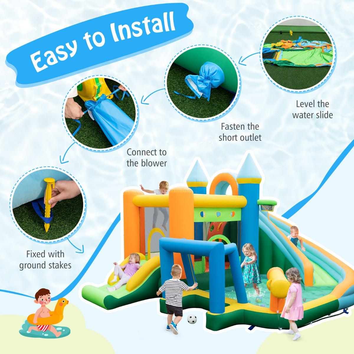 Inflatable Water Slide Blowup Water Park with Splash Pool (Without Blower)