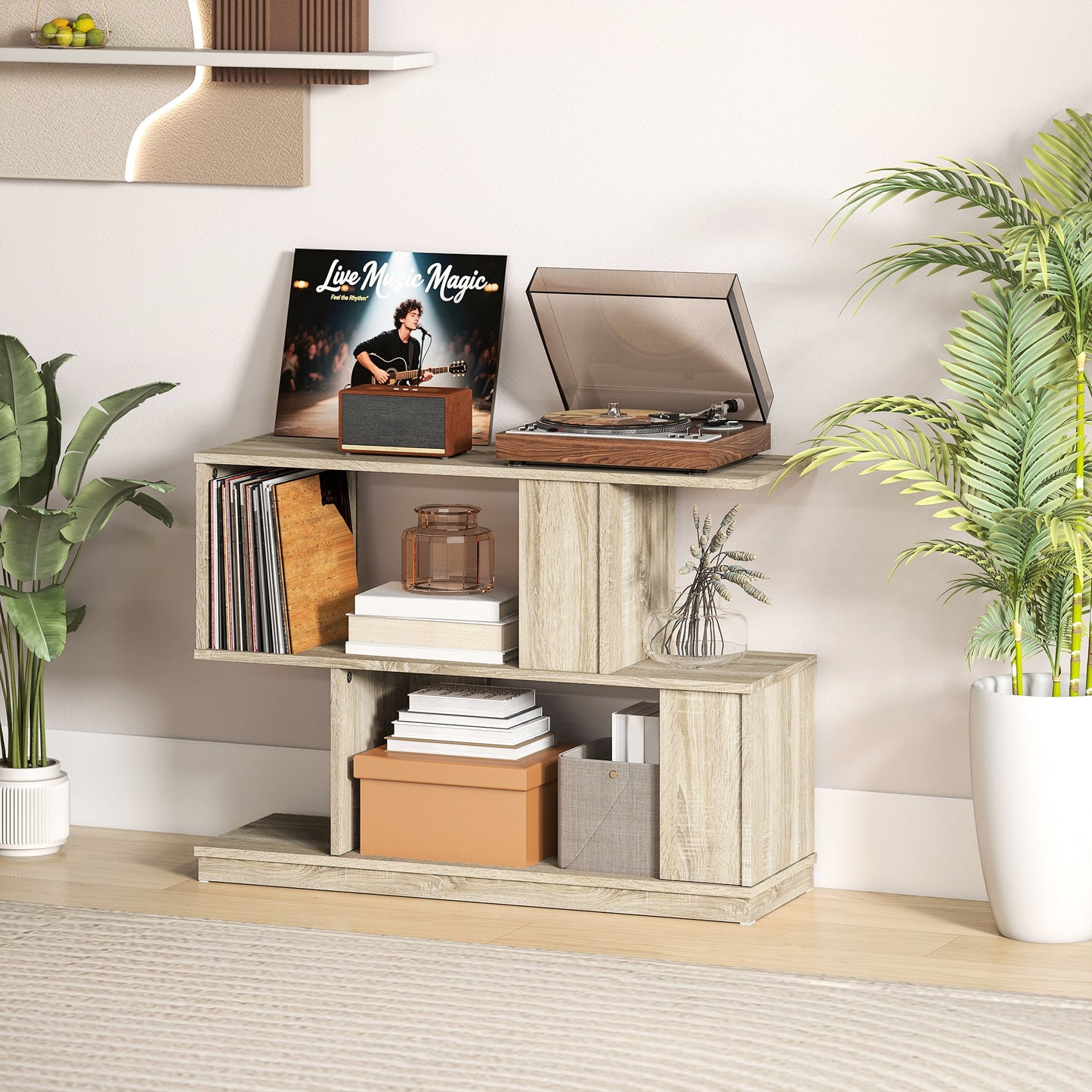 HOMCOM S-Shaped Side Table - Natural Wood Finish