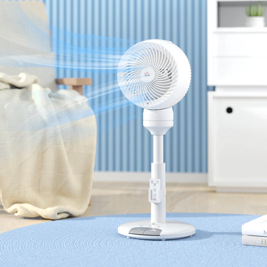 HOMCOM Standing Fan for Bedroom, 28" Pedestal Fan with Remote, 70° Oscillating, 90° Vertical Tilt, 3 Speeds, Adjustable Height, 7H Timer, Foot Button, White