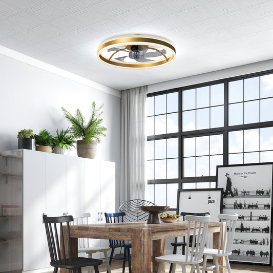 HOMCOM Ceiling Fan with Light and Remote, LED Mount Ceiling Fan with 3 Colour Temperatures, 6 Speed, 50 cm, Gold Tone