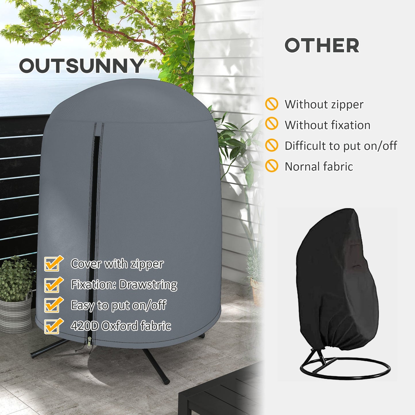 Outsunny 190 x â128cm Hanging Egg Chair Furniture Cover - Grey