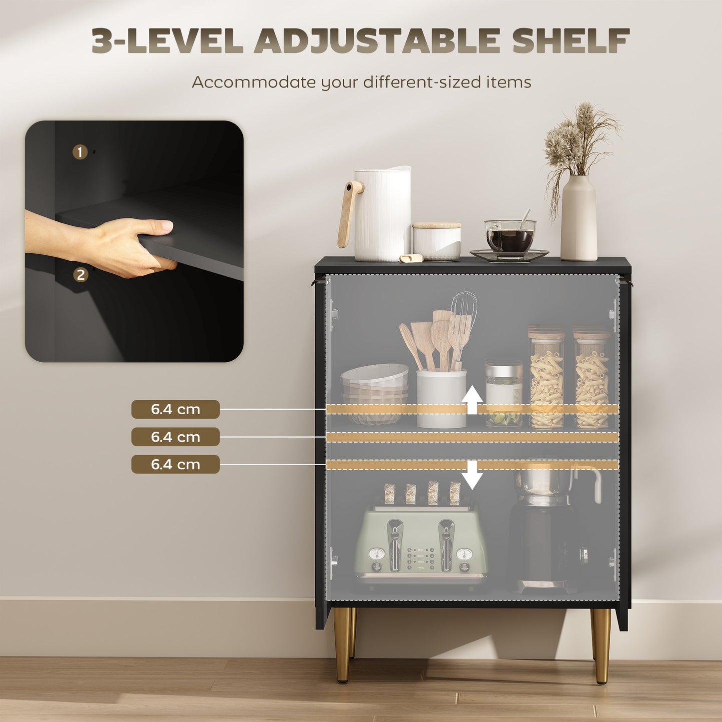 HOMCOM Adjustable Shelf Sideboard - Black