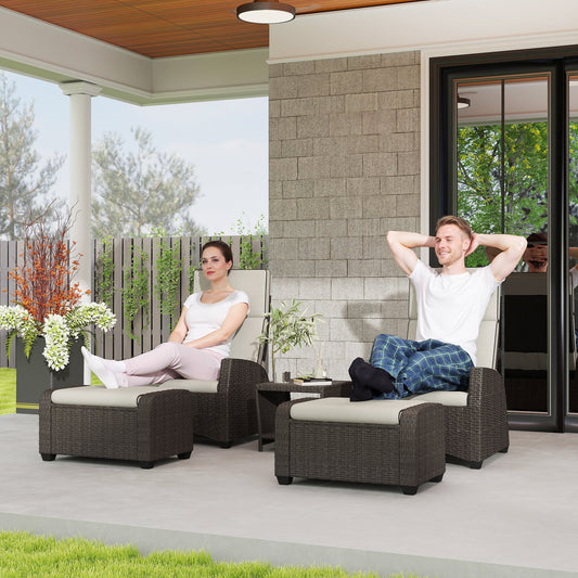 Outsunny 5-Piece Rattan Garden Furniture Set with Cushions - Brown