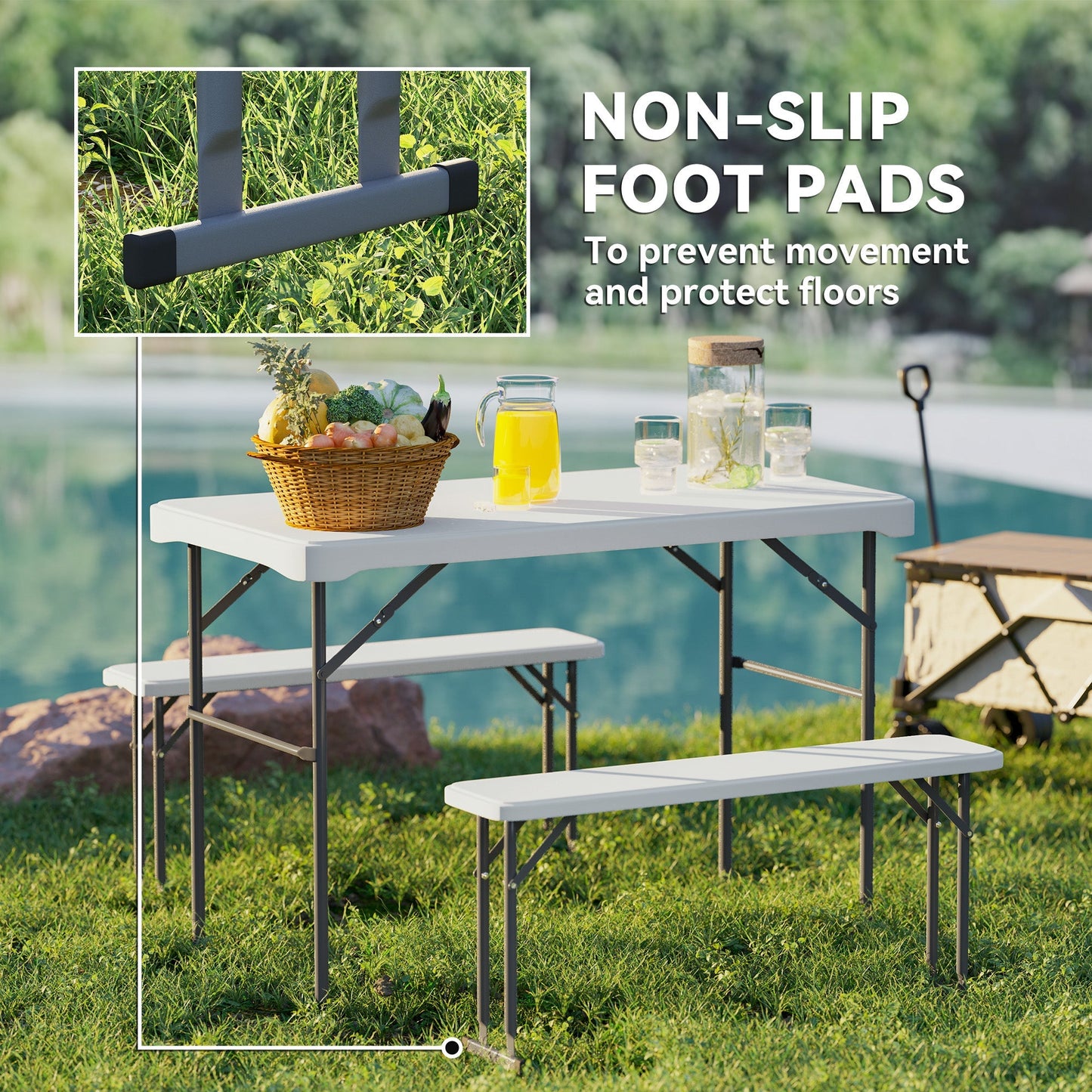 Outsunny Three-Piece Folding Picnic Table and Bench Set - White