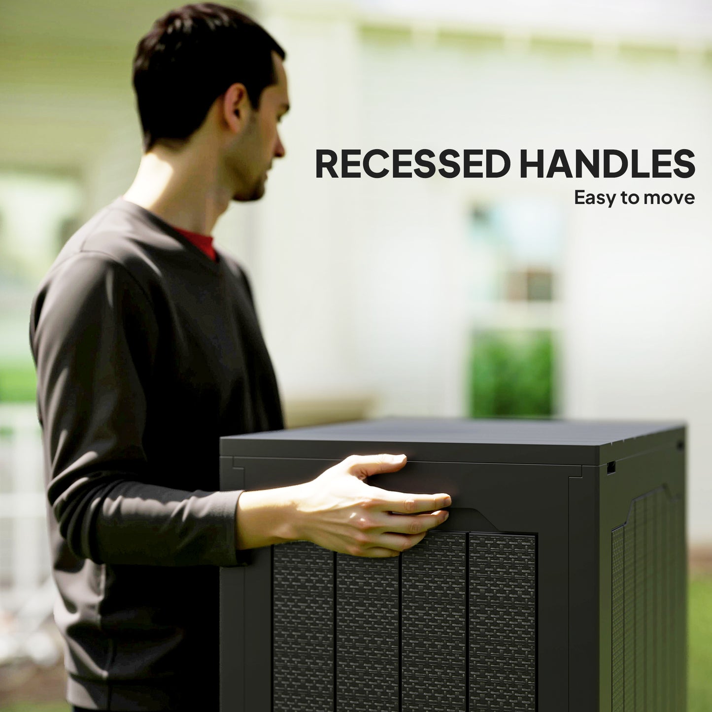 Outsunny 93L Plastic Garden Storage Box, Outdoor Storage Box with Handles, Waterproof Outdoor Storage Container, Black