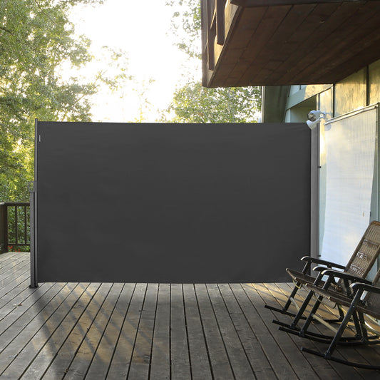 Outsunny Retractable Sun Side Awning Screen Fence Patio Garden Wall Balcony Screening Panel Outdoor Blind Privacy Divider (3x1.8M, Grey)