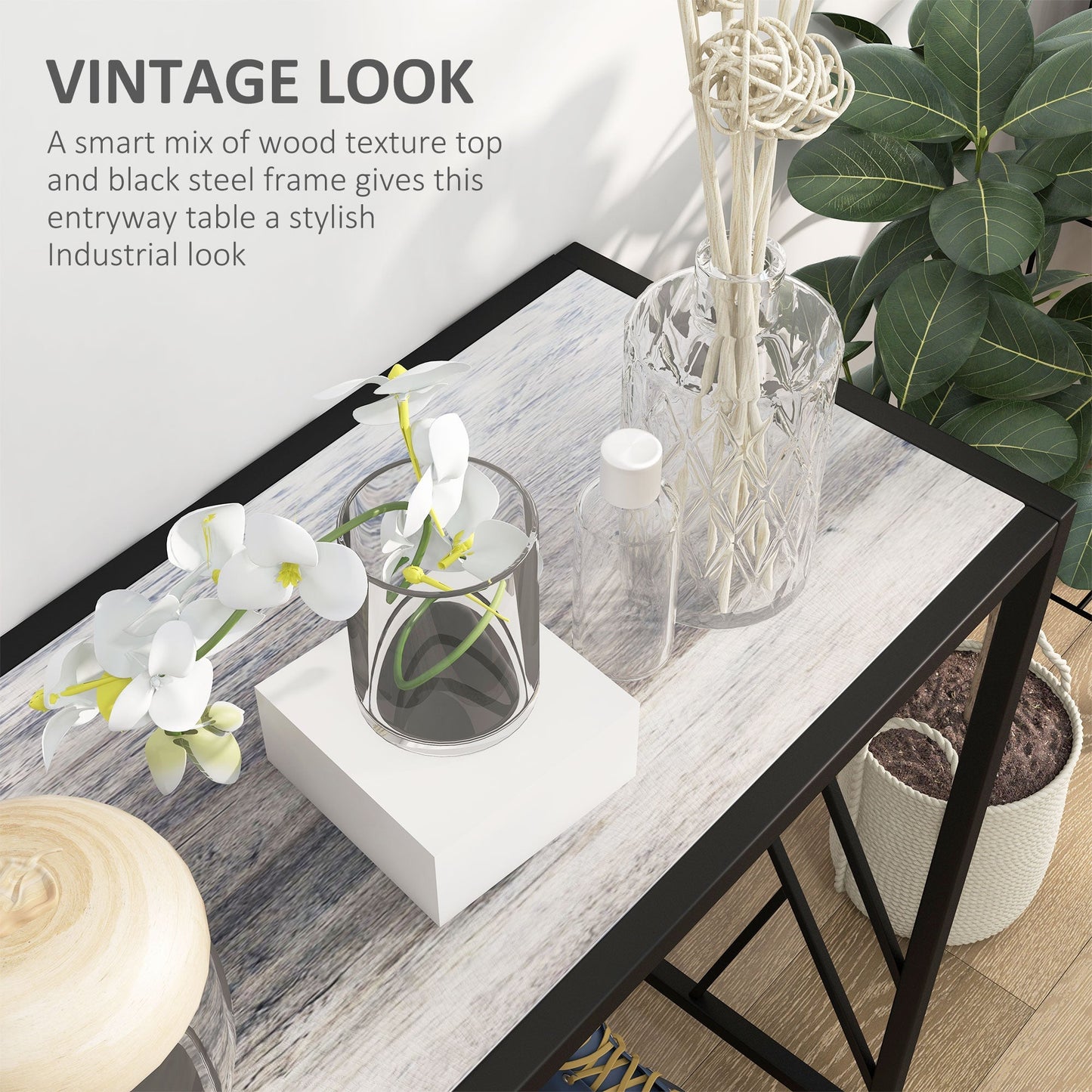 HOMCOM Console Table, Industrial Sofa Table with Metal Frame for Living Room, Hallway, 120Â cm, Grey