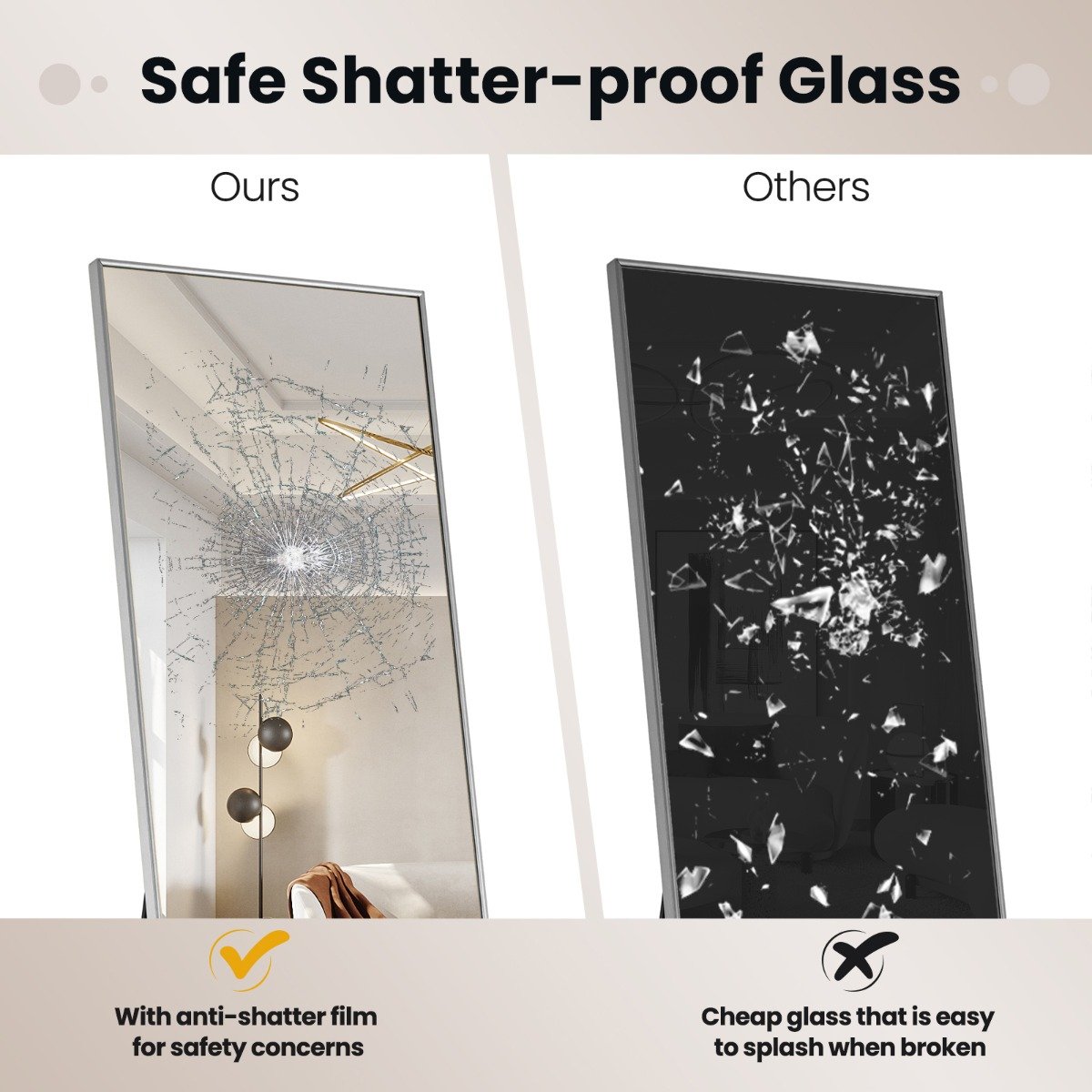 160 x 40cm Full Length Mirror with Shatter-proof Glass-Silver