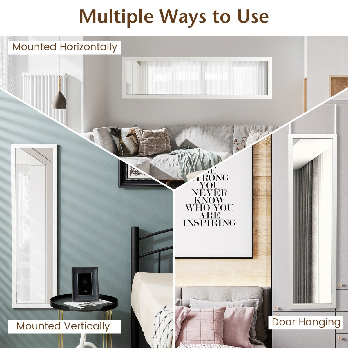 Full Length Mirror with Hanging Hooks for Bedroom White