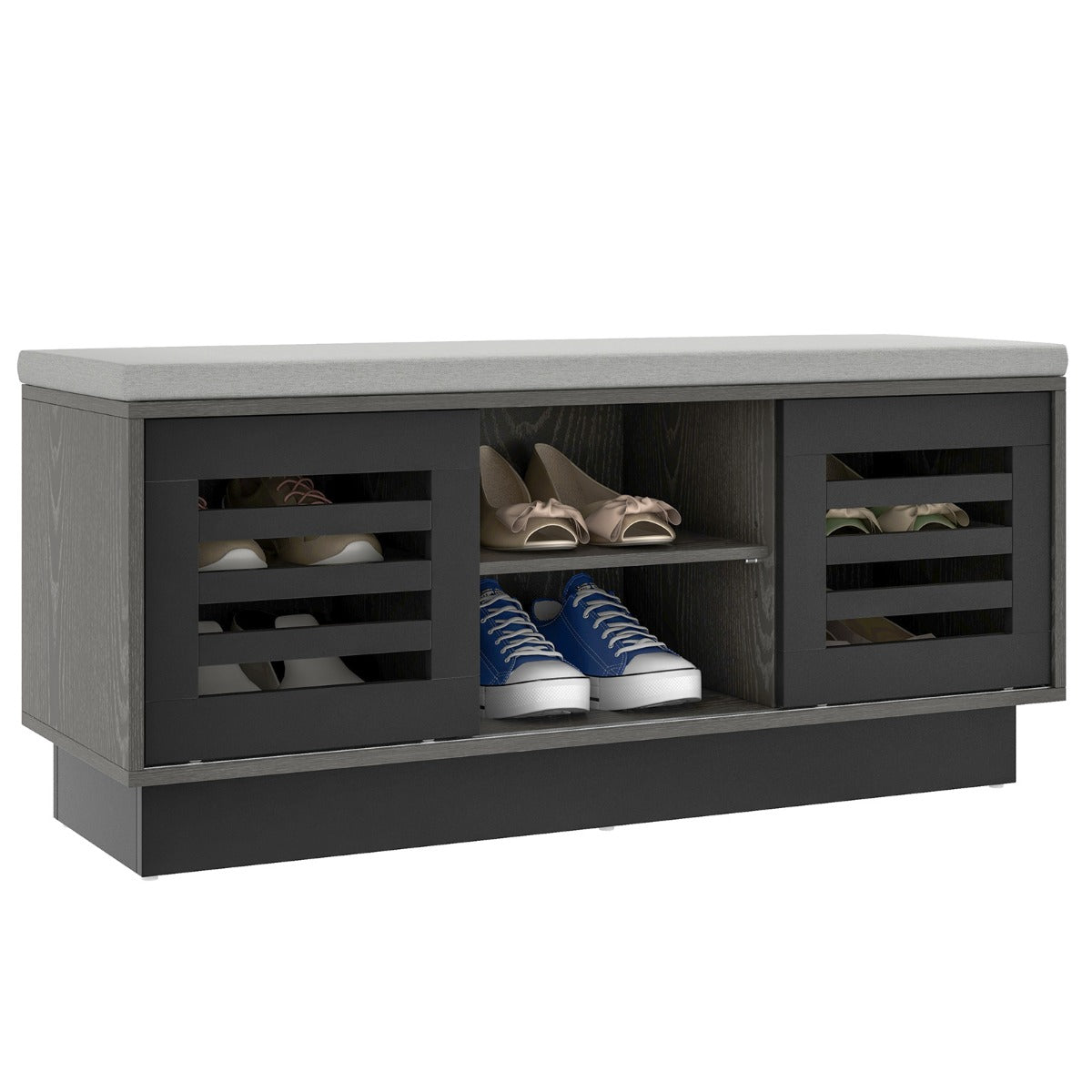 Shoe Bench with 6 Storage Compartments and 3 Adjustable Shelves and Cushion-Dark Grey