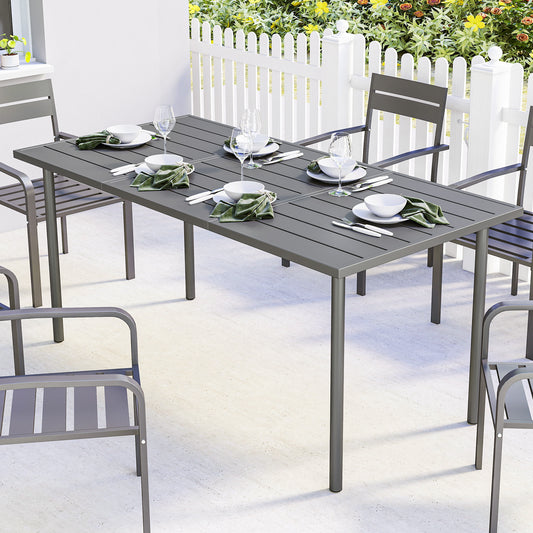 Outsunny Garden Dining Table for 6 Person, 165 x 80 cm Rectangular Outdoor Dining Table with Slatted Top