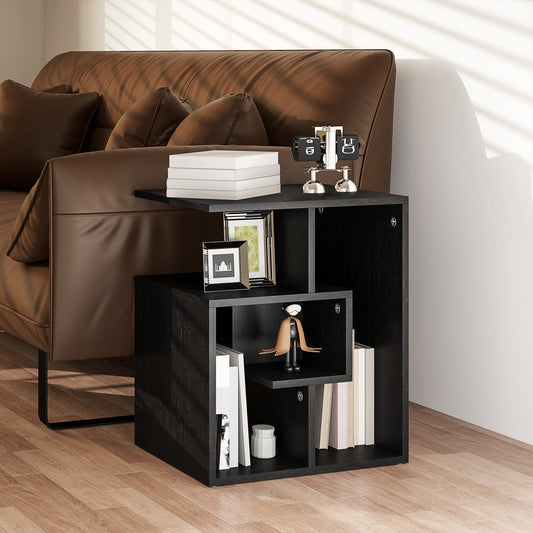 HOMCOM Side Table, 3 Tier End Table with Open Storage Shelves for Living Room, Bedroom, Black