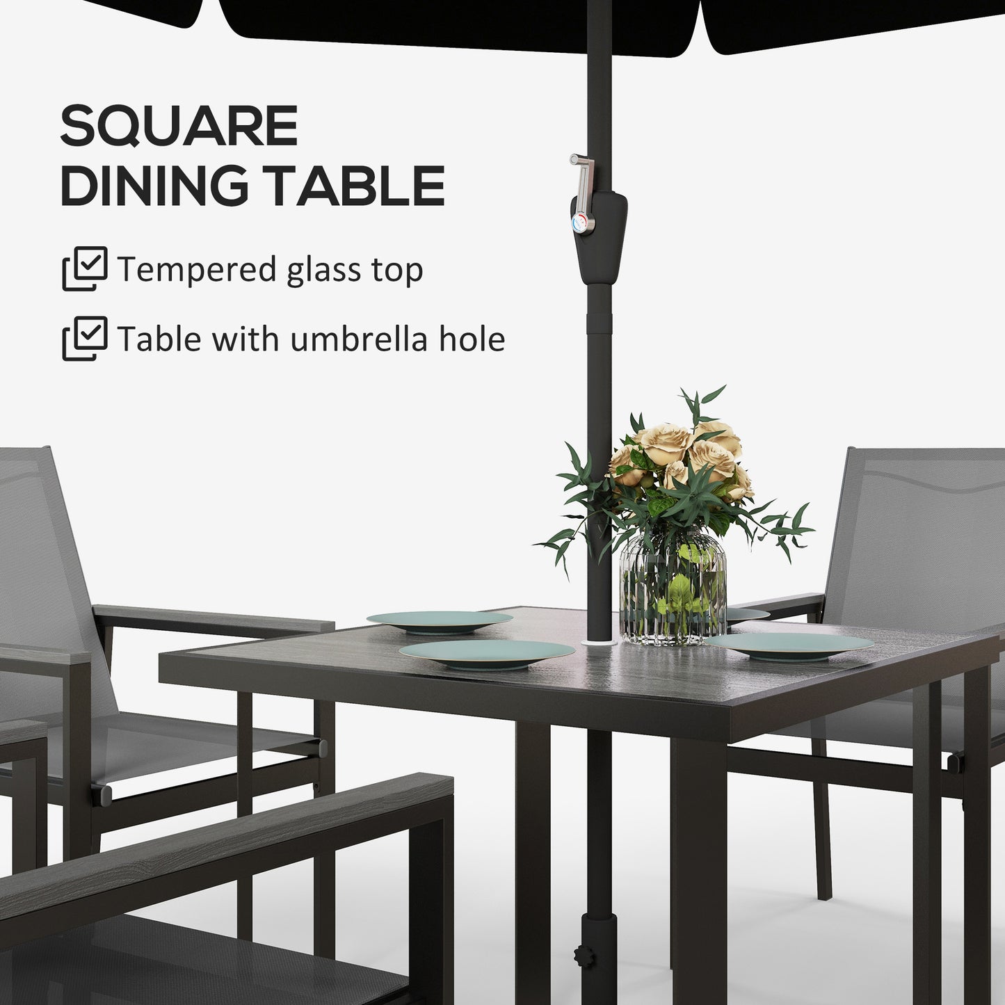 Outsunny Five-Piece Metal Dining Set, with Glass-Top Table - Grey
