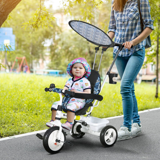 HOMCOM 6 in 1 Tricycle for Kids with 5-point harness straps, Removable Canopy, Blue
