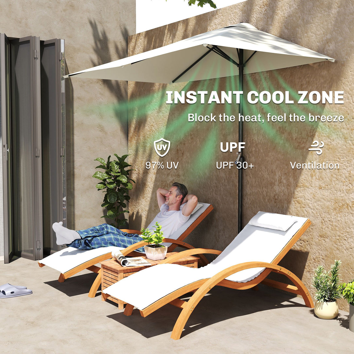 Outsunny Balcony Half Parasol Semi Round Umbrella Patio Crank Handle (2.3 m, Beige)- NO BASE INCLUDED
