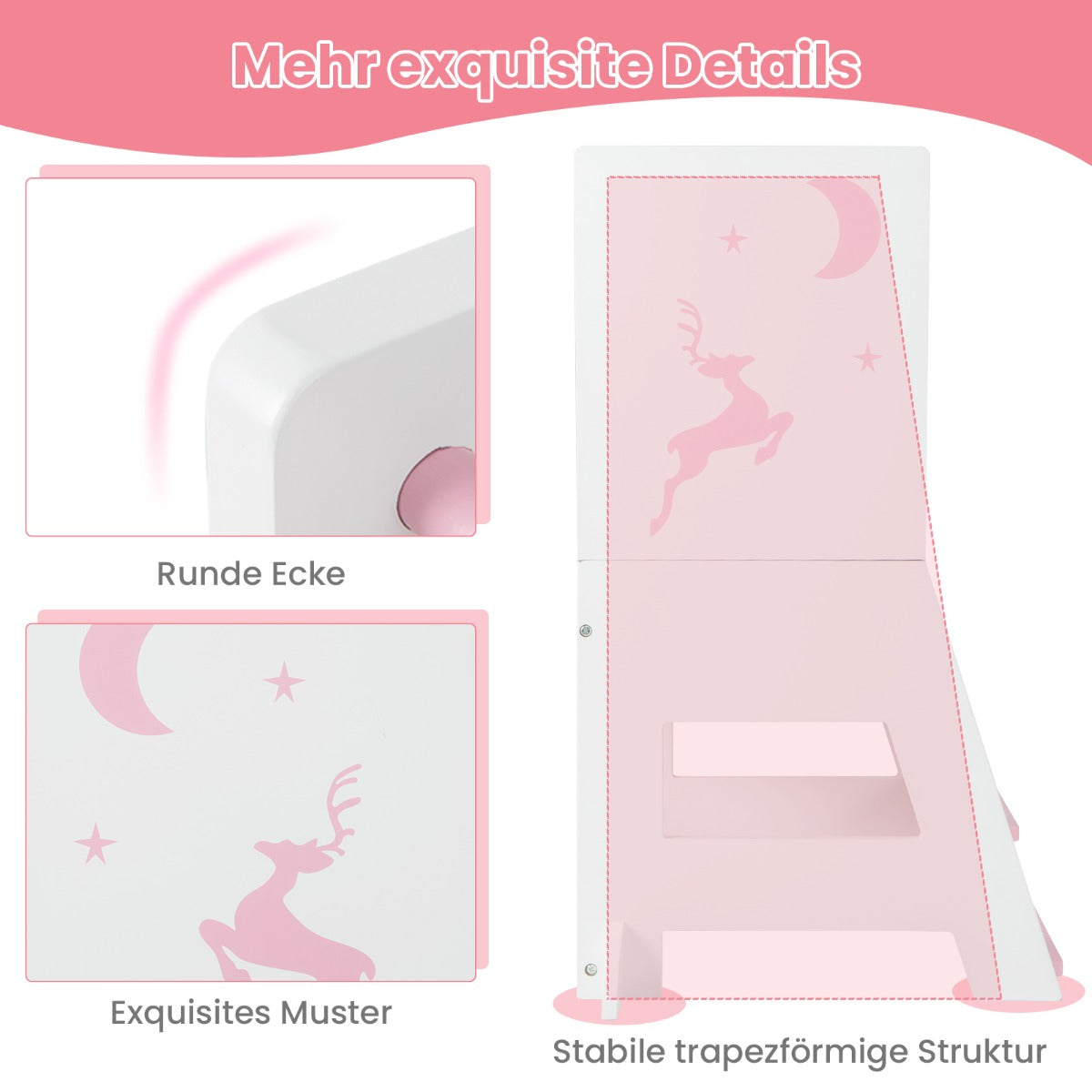 Toddler Kitchen Stool Helper Baby Standing Tower with Chalkboard and Whiteboard-Pink